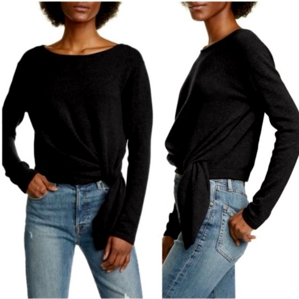 ALLUDE Black Cashmere Pull Through Twist Sweater Size Medium